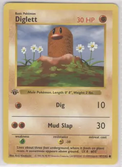 Pokemon Diglett 1st edition base set 47/102 Raw NM MT WOTC Rare Vintage 1999 - Image 1