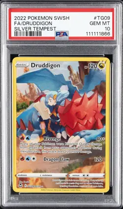 2022 POKEMON SWORD & SHIELD SILVER TEMPEST #TG09 FULL ART/DRUDDIGON PSA 10 - Image 1