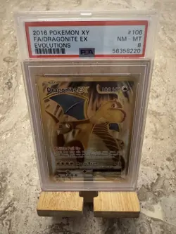 2016 POKEMON XY EVOLUTIONS Full Art DRAGONITE EX 106/108 PSA 8 Holo Graded - Image 1