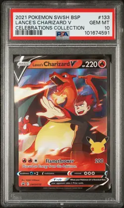 2021 POKEMON SWSH BLACK STAR PROMO #133 LANCE'S CHARIZARD V PSA 10 - Image 1