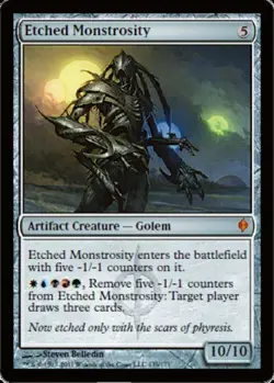 4x MTG Etched Monstrosity, Light Play, English New Phyrexia - Image 1