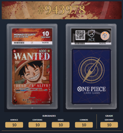 Monkey D. Luffy Wanted ST01-012 OP03 SP One Piece Card Japanese ACE 10 Perfect - Image 3