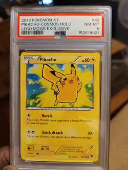 Pikachu PSA 8 Lego Movie Exclusive Promo 42 Cosmos Holo Pokemon Card NM-MT - Image 1