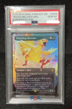 MTG Final Fantasy Traveling Chocobo Borderless Foil PSA 10 - Image 1