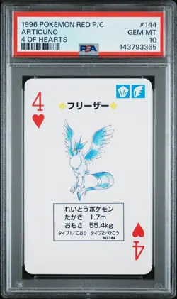 1996 Pokemon Red/Charizard Poker Card Articuno 4 of Hearts PSA 10 - Image 1