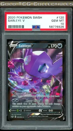 PSA 10 ⭐ Pokemon Sableye V 120 Sword & Shield Full Art Graded Card - Image 1