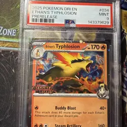 2025 POKEMON DRI EN-DESTINED RIVALS PRERELEASE #034 ETHAN'S TYPHLOSION PSA 9 - Image 5