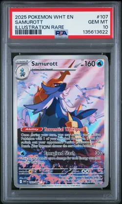 2025 POKEMON WHT EN-WHITE FLARE ILLUSTRATION RARE #107 SAMUROTT PSA 10 - Image 1