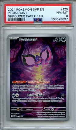 2024 Pokemon Scarlet & Violet Shrouded Fable Pecharunt SVP129 PSA 8 - Image 1