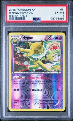 2016 POKEMON XY BREAKPOINT #51 HYPNO-REVERSE FOIL PSA 6 - Image 1