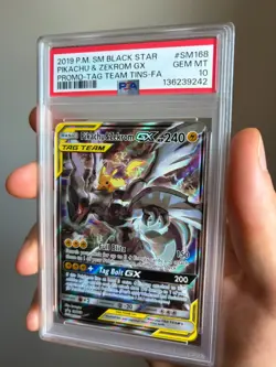 2019 POKEMON TAG TEAM TINS #SM168 FULL ART/PIKACHU & ZEKROM GX PSA 10 - Image 1