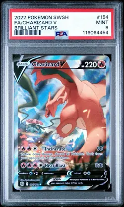 2022 POKEMON SWORD & SHIELD BRILLIANT STARS #154 FULL ART/CHARIZARD V PSA 9 - Image 1