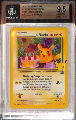 Pokemon BGS 9.5 Gem Mint Celebrations: Classic Collection Birthday Pikachu #24 - Image 1
