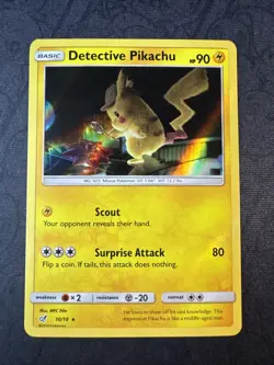 Detective Pikachu 10/18 Detective Pikachu Holo Sun & Moon Pokemon - Image 1