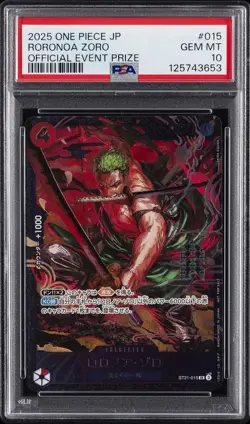 2025 ONE PIECE JAPANESE PROMOS OFFICIAL EVENT PRIZE #015 RORONOA ZORO PSA 10 - Image 1