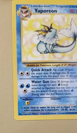 1999 Pokemon WOTC Jungle Vaporeon Rare non-holo 28/64 JVap001 - Image 3
