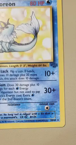 1999 Pokemon WOTC Jungle Vaporeon Rare non-holo 28/64 JVap001 - Image 4