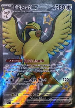 Pidgeot ex 221/091 Shiny Ultra Rare Paldean Fates Pokemon NM - Image 1