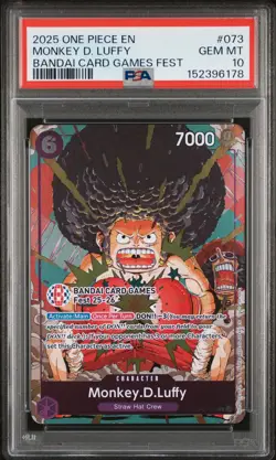 2025 ONE PIECE OP07-073 BANDAI CARD GAMES FEST 25-26 MONKEY D LUFFY PROMO PSA 10 - Image 1