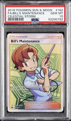 2018 POKEMON SUN & MOON CELESTIAL STORM #162 FULL ART/BILL'S MAINTENANCE PSA 10 - Image 1