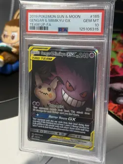 2019 POKEMON SUN & MOON TEAM UP #165 GENGAR & MIMIKYU GX PSA 10 - NEW CERT! - Image 2