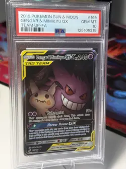 2019 POKEMON SUN & MOON TEAM UP #165 GENGAR & MIMIKYU GX PSA 10 - NEW CERT! - Image 3