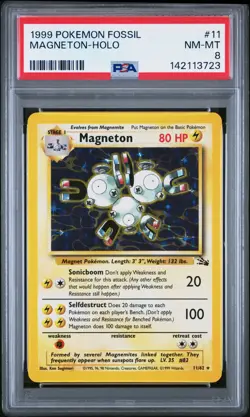 1999 POKEMON FOSSIL #11 MAGNETON-HOLO PSA 8 - Image 1