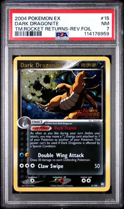 2004 POKEMON EX TEAM ROCKET RETURNS #15 DARK DRAGONITE-REVERSE FOIL PSA 7 - Image 1