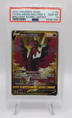 PSA 10 2022 Pokemon TCG SWSH Brilliant Stars Galarian Moltres V FA #183 Gold SR - Image 1