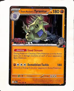 Team Rocket's Tyranitar 096/182 Pokemon Destined Rivals Stamped Prerelease Holo - Image 1