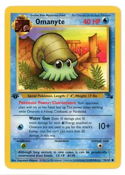 Omanyte 52/62 1st Edition Fossil Pokemon Card - Image 1