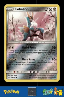 2018 Pokemon SM Lost Thunder 129/214 Cobalion Reverse - Image 1