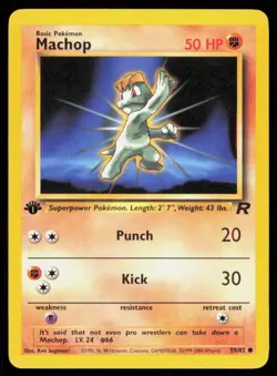 1ST EDITION MACHOP 59/82 VINTAGE COMMON TEAM ROCKET POKEMON - Image 1