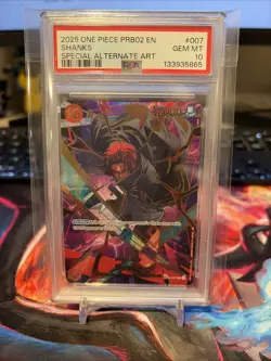 2025 ONE PIECE PRB02-PREMIUM BOOSTER VOL.2 SPECIAL ALT ART #007 SHANKS PSA 10 - Image 1