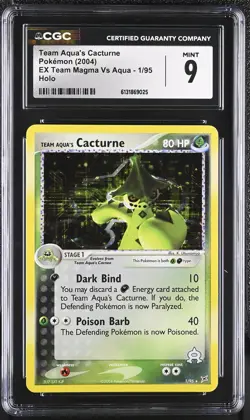 CGC 9 MINT Team Aqua's Cacturne 1/95 EX Team Magma Vs Aqua Holo Pokemon Card - Image 1