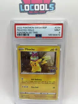 2022 POKEMON SWSH BLACK STAR PROMO POKEMON GO TINS #234 PIKACHU-HOLO PSA 9 - Image 1