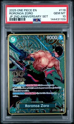 2025 ONE PIECE JAPANESE 2ND ANNIVERSARY SET #118 RORONOA ZORO PSA 10 - Image 1