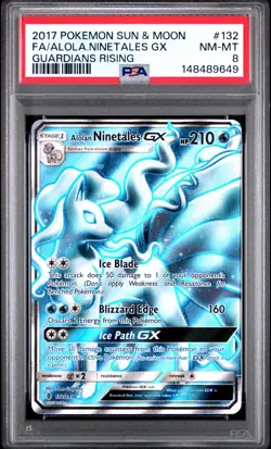 2017 POKEMON SUN & MOON GUARDIANS RISING #132 FULL ART/ALOLAN NINETALES GX PSA 8 - Image 1