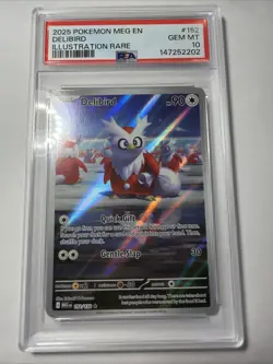 2025 POKEMON MEG EN-MEGA EVOLUTION ILLUSTRATION RARE #152 DELIBIRD PSA 10 - Image 1