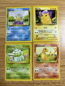Pokemon TCG Base Set Starters Lot - Pikachu, Charmander, Squirtle Bulbasaur - Image 1