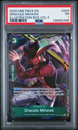 2025 ONE PIECE PROMOS 003 DRACULE MIHAWK ILLUSTRATION BOX VOL.4 PSA 1 Pop 1 - Image 1