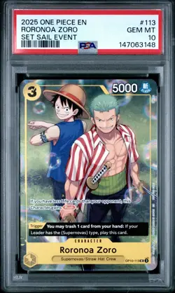 2025 ONE PIECE SET LEARN TOGETHER SAIL EVENT PROMO #113 RORONOA ZORO PSA 10 - Image 1