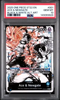 2025 ONE PIECE ST22-001 STARTER DECK ACE & NEWGATE B&W PARALLEL ALT ART PSA 10 - Image 1