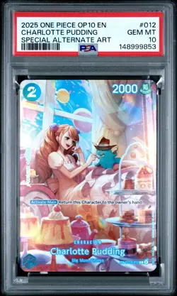 2025 ONE PIECE OP10 #012 ROYAL BLOOD CHARLOTTE PUDDING SP ALT ART PSA 10 - Image 1
