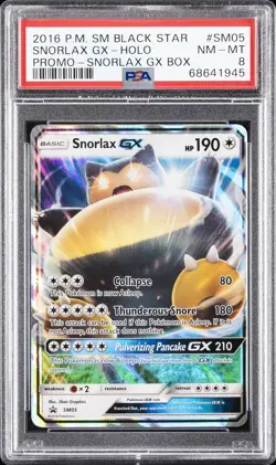 2016 POKEMON SM BLACK STAR PROMO SNORLAX GX BOX #SM05 SNORLAX GX-HOLO PSA 8 - Image 1