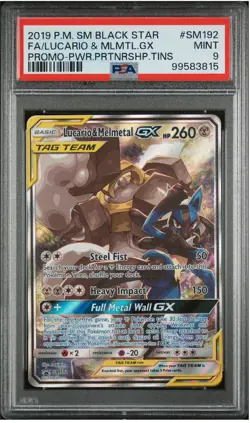 2019 POKEMON SM BLACK STAR PROMO #SM192 FULL ART/LUCARIO & MELMETAL GX PSA 9 - Image 1