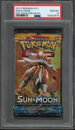 2017 Pokemon Int'l Sun & Moon Solgaleo Foil Booster Pack Base PSA 10 - Image 1
