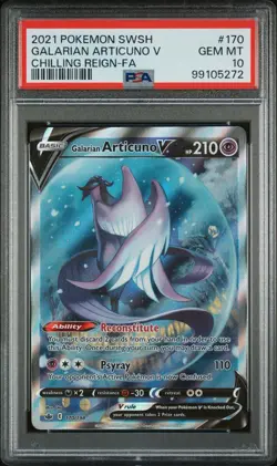 2021 Pokemon Sword & Shield Chilling Reign 170 Galarian Articuno V PSA 10 - Image 1