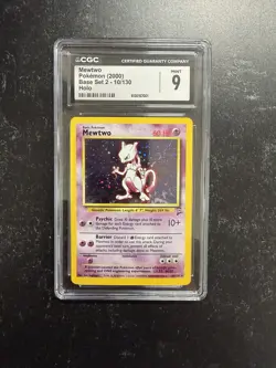 CGC 9 Mewtwo 10/102 Holo Rare Base Set Pokemon Card 1999-2000 SWIRL - Image 1
