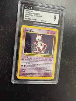 CGC 9 Mewtwo 10/102 Holo Rare Base Set Pokemon Card 1999-2000 SWIRL - Image 2